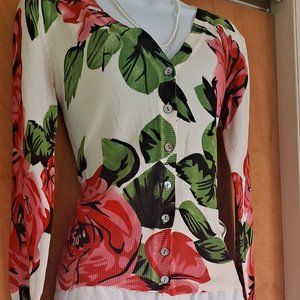 LAZER Spring Floral Cardigan Lightweight Sweater Size SMALL